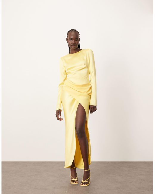 ARRANGE Natural Sleek Satin Drape Maxi Dress With Open Back
