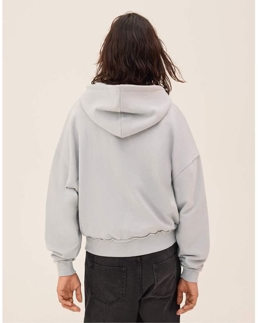 Bershka Gray Boxy Zip-Up Print Sweatshirt for men