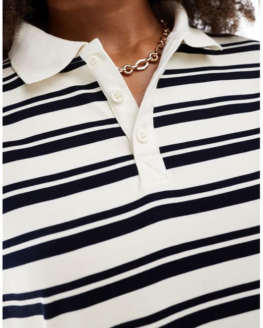 Stradivarius White – str – gestreiftes oversize-polohemd
