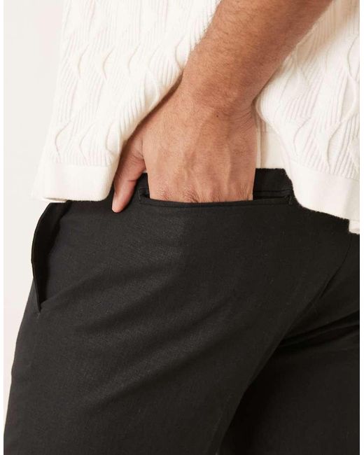 ASOS Nette Slim-Fit Broek Van Linnenmix in het Black voor heren