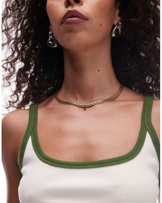 TOPSHOP Natural Sara Textured Rope Chain With Green Pendant