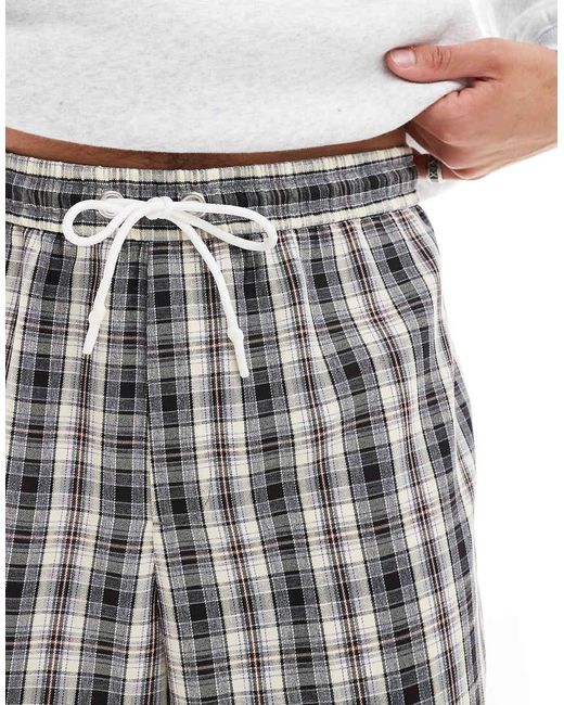 ASOS White Pull On Smart Wide Leg Check Trousers for men