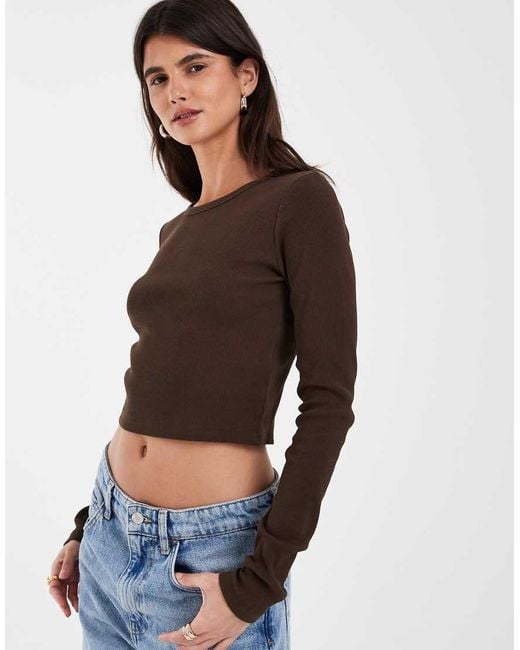 JJXX Brown Feline Ribbed Crop Top