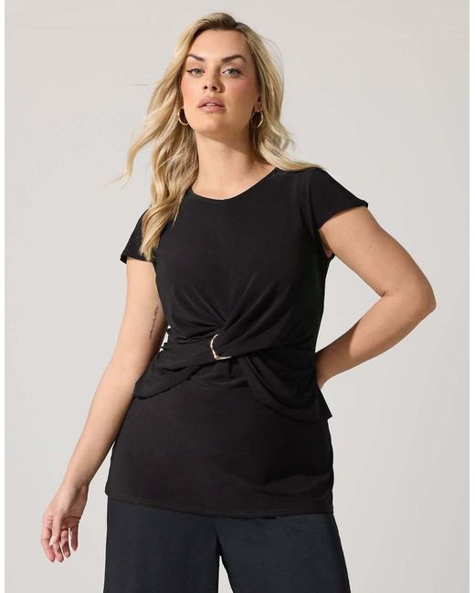 Yours Clothing Black Twist Front Top