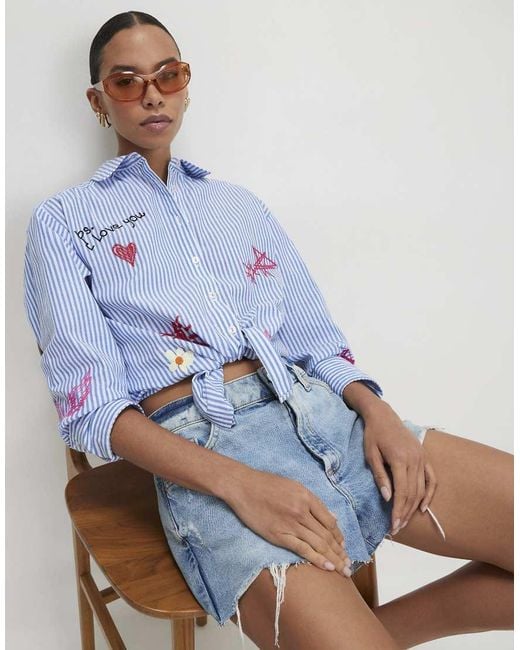 River Island Blue Cotton Striped Sketch Boutique Shirt