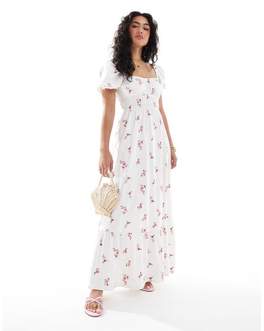 Robe longue à manches bouffantes - imprimé fleurs Miss Selfridge en coloris White