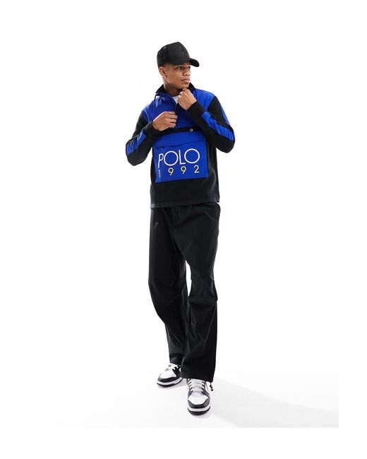 Sweat hybride color block rétro avec col zippé, logo et imitation peau Polo Ralph Lauren pour homme en coloris Blue