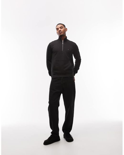 Tommy Hilfiger Black Essential Terry 1/4 Zip Sweatshirt for men