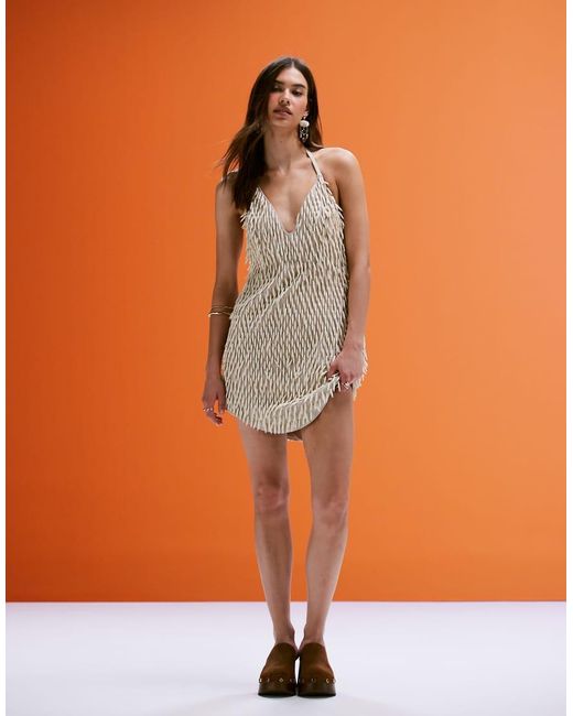 ASOS Gray Structured Mini Dress With 3d Beading