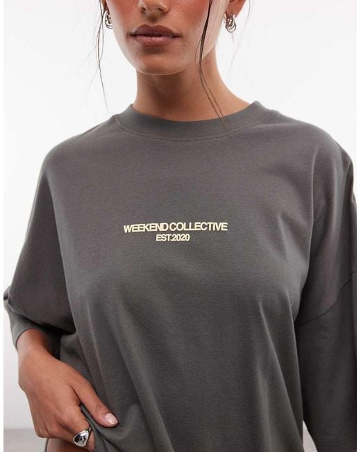 ASOS Gray Weekend Collective Icon Oversized T-Shirt With Bold Font Back Graphic