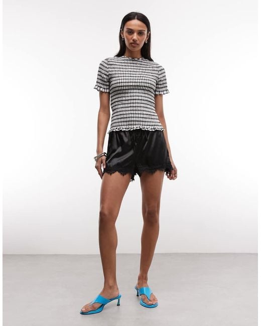 Noisy May Black Low Rise Satin Shorts With Lace Hem