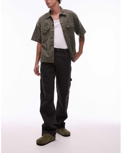 Dickies Black Pinstripe Carpenter Trousers for men