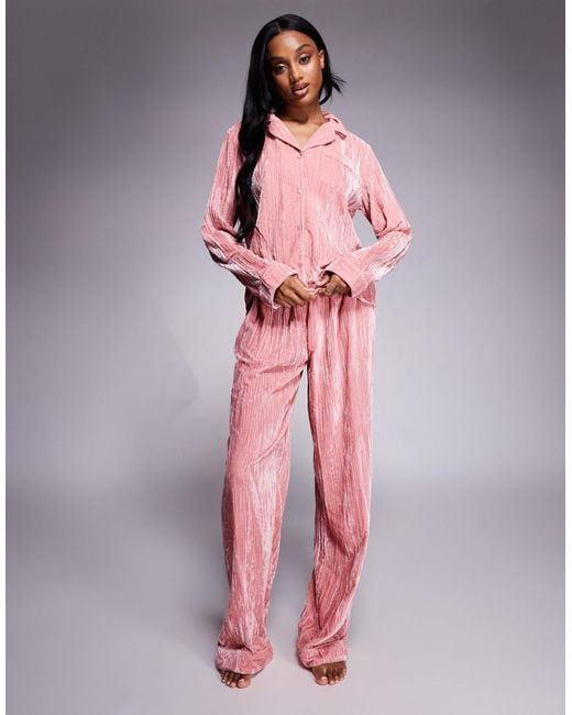 ASOS Pink Asos Design Tall Velvet Texture Pajama Set