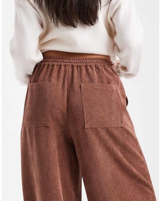 ASOS Broek Van Corduroy Met Wijde Ronde Pijpen En Elastische Taille in het Brown