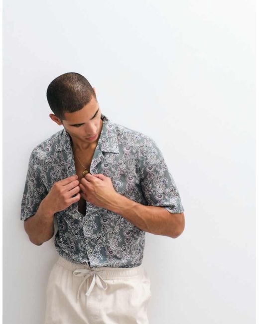 Mango Gray Retro Floral Shirt for men