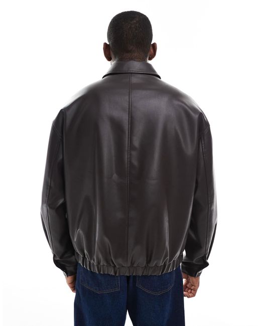 ASOS Black Faux Leather Bomber Jacket for men