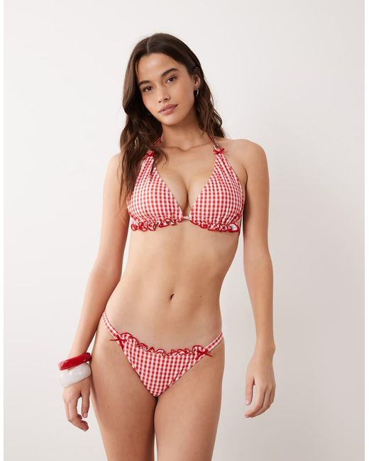 Peek & Beau Red Triangle Bikini Top With Bow Detail