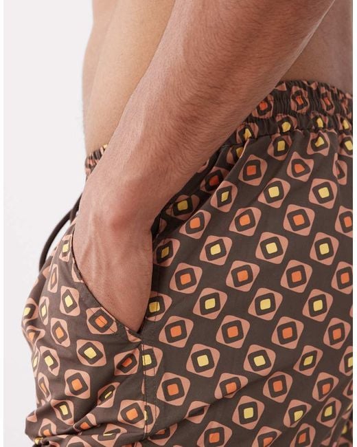 South Beach Brown Geo Print Swim Shorts for men