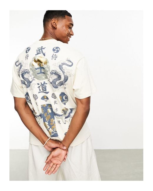 Bershka White Boxy Fit Japenese Back Printed T-shirt for men