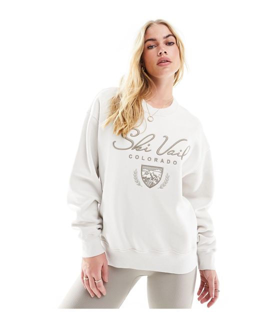 Abercrombie & Fitch White Colorado Ski Embroidered Sweatshirt