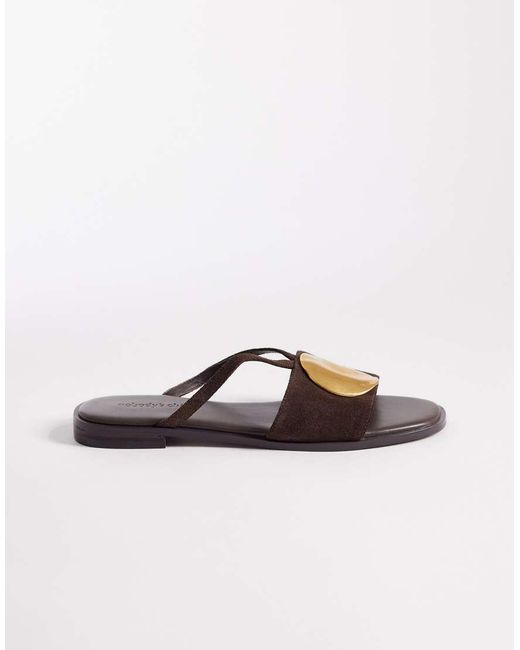 Nobody's Child Brown Real Suede Metal Disc Detail Slip On Sandals