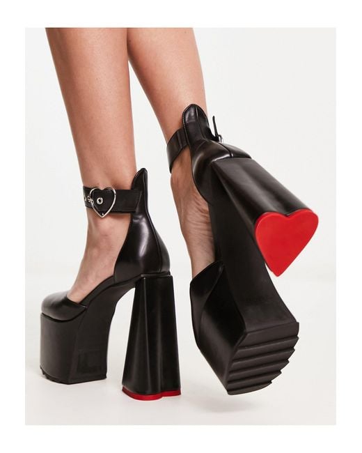 Lamoda Black Rodeo Platform Heeled Shoes With Heart Buckle
