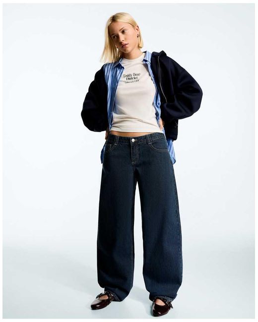Bershka Blue Barrel Jeans