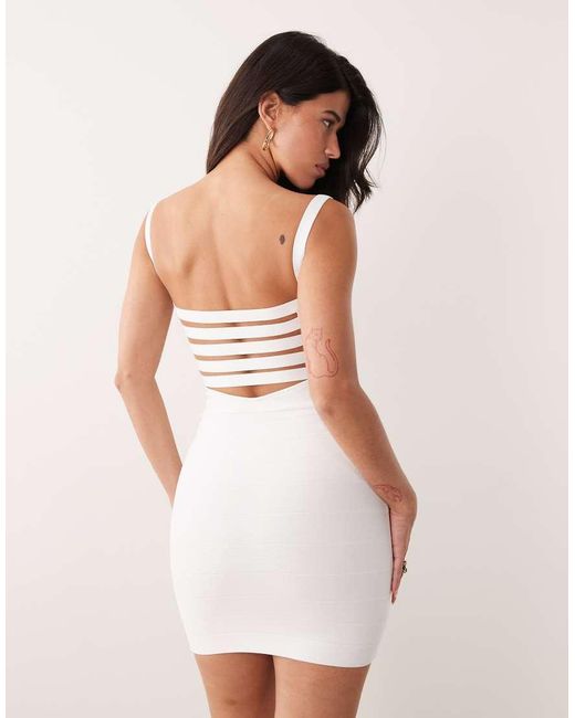 Kaiia White Exclusive 00s Sculpting Bandage Square Neck Open Back Mini Dress
