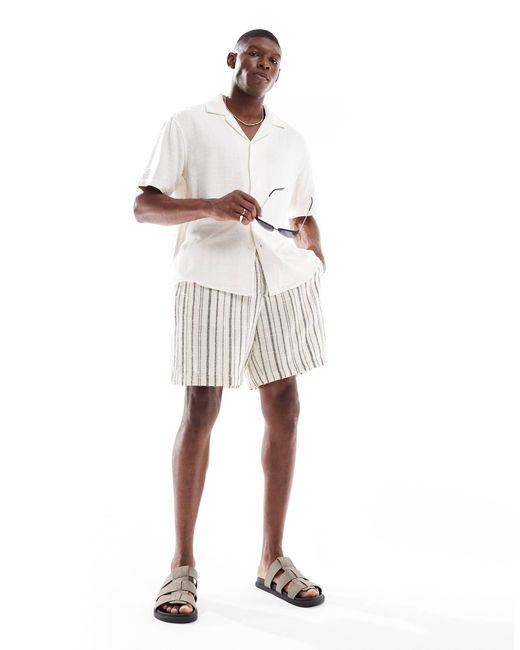 Only & Sons – kurzärmliges, strukturiertes leinenhemd in White für Herren