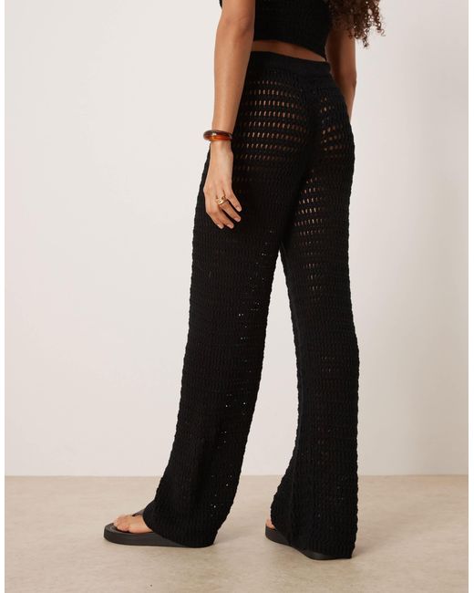 ASOS Black Knitted Crochet Wide Leg Trouser Co-ord With Flower Patch Detail