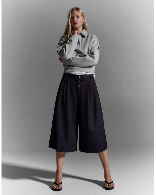 Bershka Gray Stripe Culottes Shorts