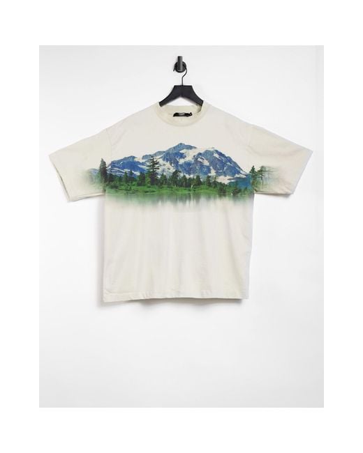 Jaded London Natural Oversized Mountain Scene T-shirt for men