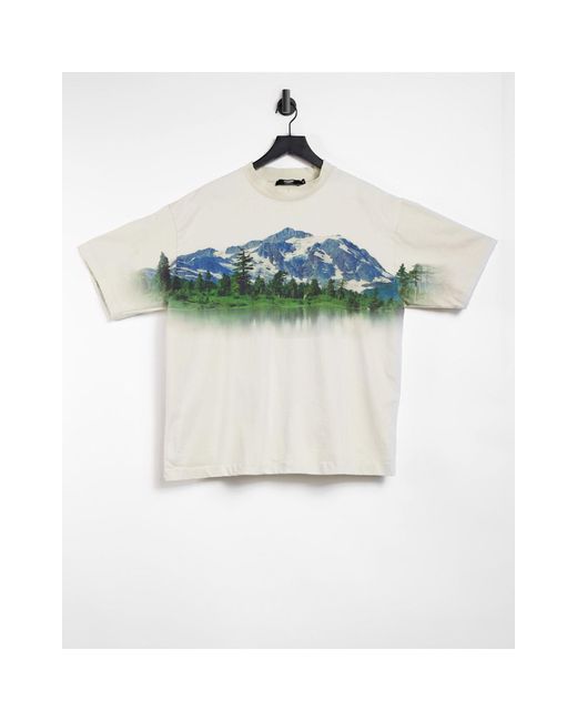T-shirt oversize con stampa di paesaggio di Jaded London in Natural da Uomo