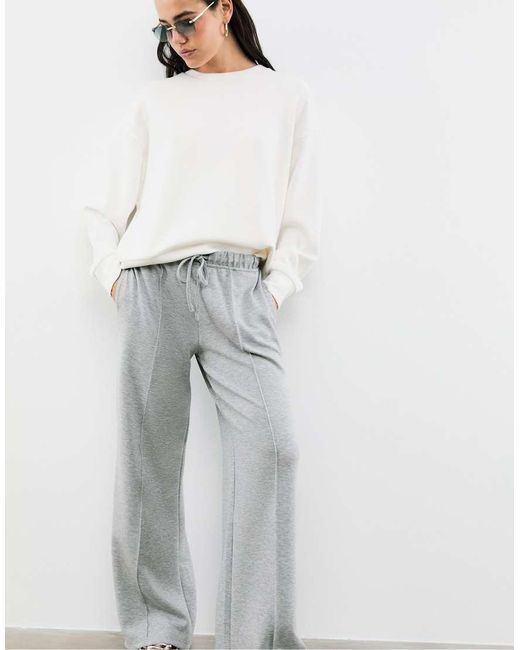 Stradivarius Gray Soft-touch Wide-leg Trousers With Seam Detail