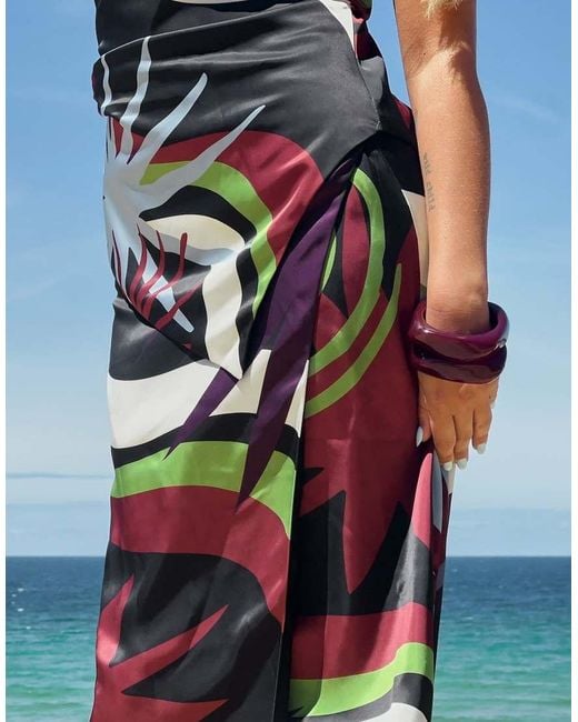 NA-KD Blue Printed Mid Waist Midi Skirt