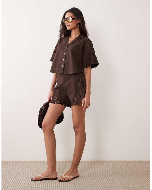 ASOS Brown Denim Shirt With Cutwork