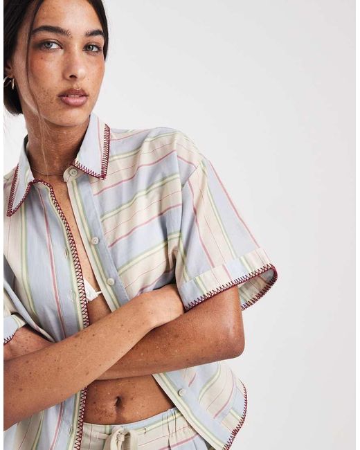ASOS Gray Sasha Beach Resort Shirt Co Ord With Stitch Detail