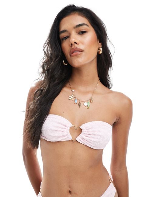 Miss Selfridge Pink Heart Detail Crinkle Bandeau Bikini Top