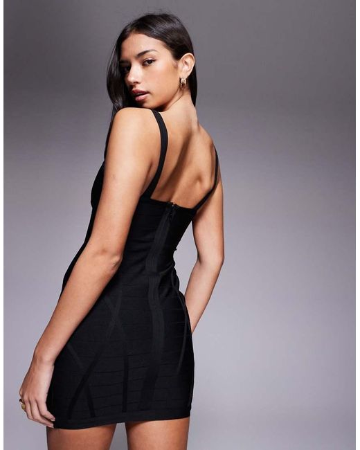 Kaiia Black Exclusive Premium Sculpting Bandage Bodycon Strappy Keyhole Detail Mini Dress