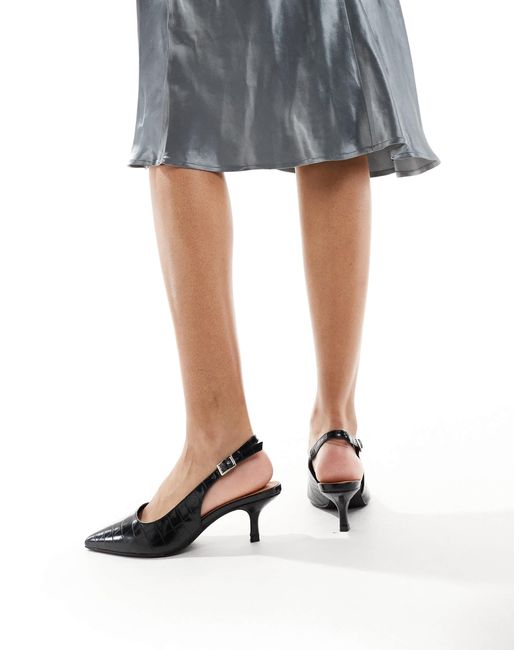 SEQWL Wide Fit Black Pointed Slingback Kitten Heeled Shoes