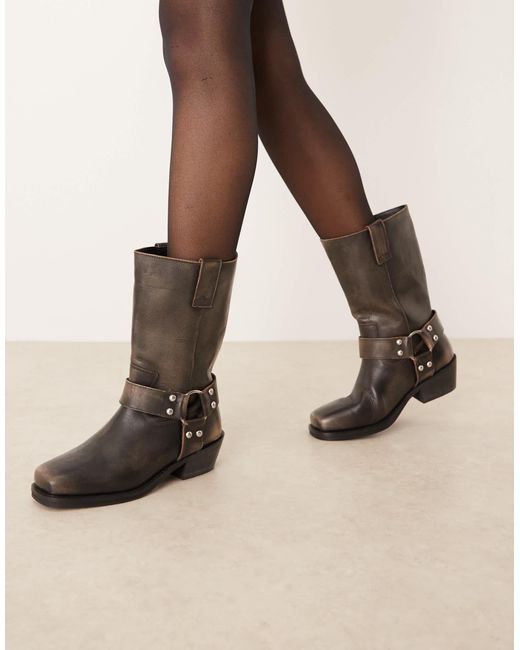 Cyrus - bottes montantes en cuir avec détail harnais - vieilli ASOS en coloris Natural
