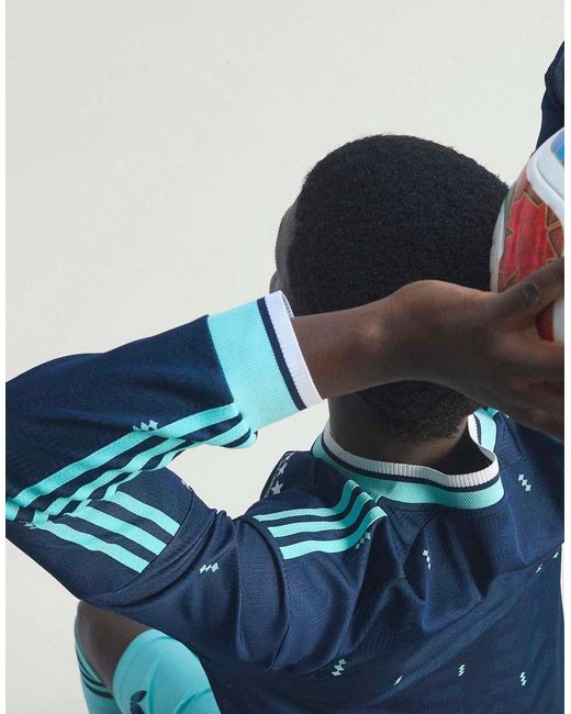 Adidas Originals Blue Germany 26 Away Authentic Long Sleeve Jersey for men