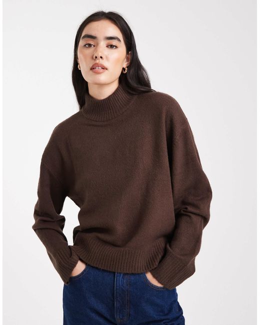 Brave Soul Brown High Neck Knitted Jumper