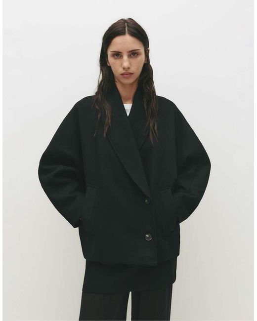 Pull&Bear Black Volume-Sleeve Cloth Coat