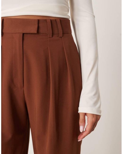 ASOS Brown Tailored Wide Leg Trousers With Pleat Detail