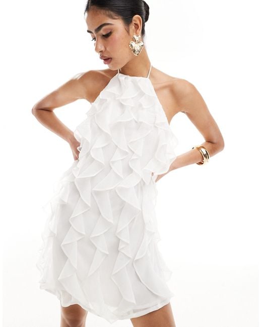 Pretty Lavish White Hen Open Back Ruffle Mini Dress