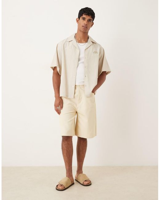 ASOS Natural Oversized Revere Shirt With Embroidery for men
