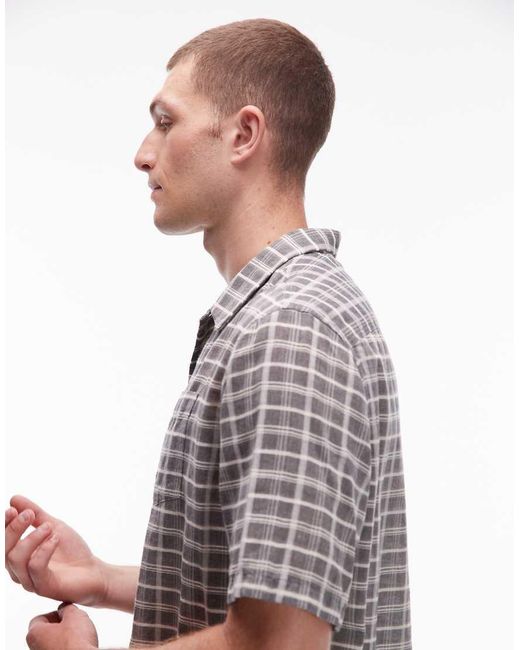 AllSaints Gray Sandy Check Print Short Sleeve Shirt for men