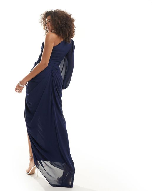 TFNC London Blue Bridesmaid Chiffon Drape One Shoulder Maxi Dress