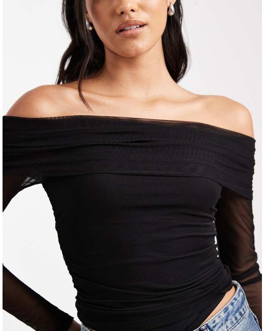 Cotton On Black Ashley Off Shoulder Mesh Top